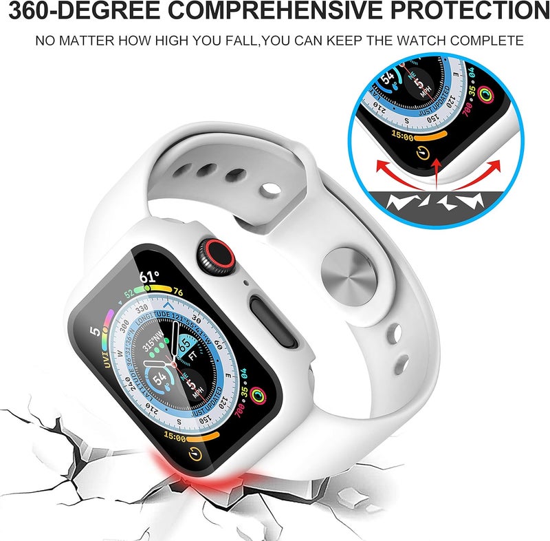 Diruite 2-Pack for Apple Watch Series 7 41mm, Tempered Glass Screen Protector Case, Ultra-Thin All-Around Protection Cover, White - Image 4